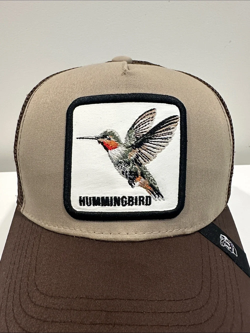 Hummingbird Patch Trucker Hat - Tan and Brown by Hummingbird